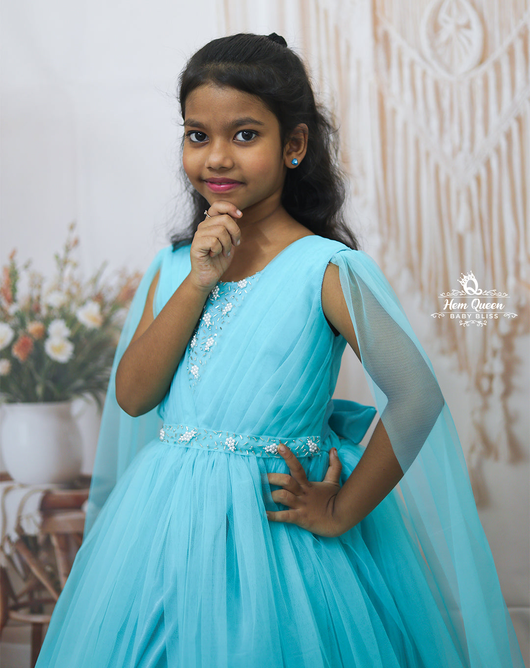 Aqua Blue Princess Tulle Gown – Kids Party & Occasion Wear