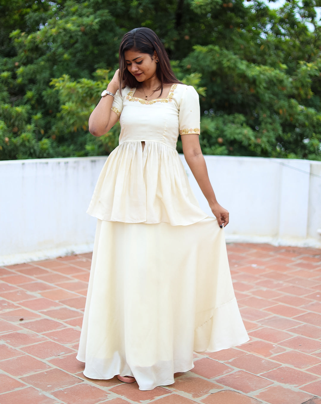 Stunning Ivory Peplum Top & Skirt Set