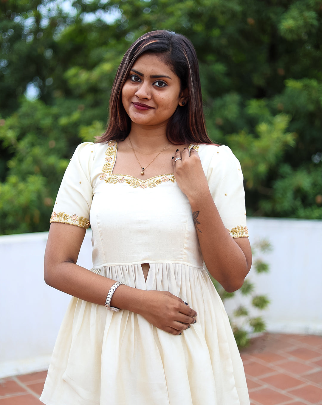 Stunning Ivory Peplum Top & Skirt Set