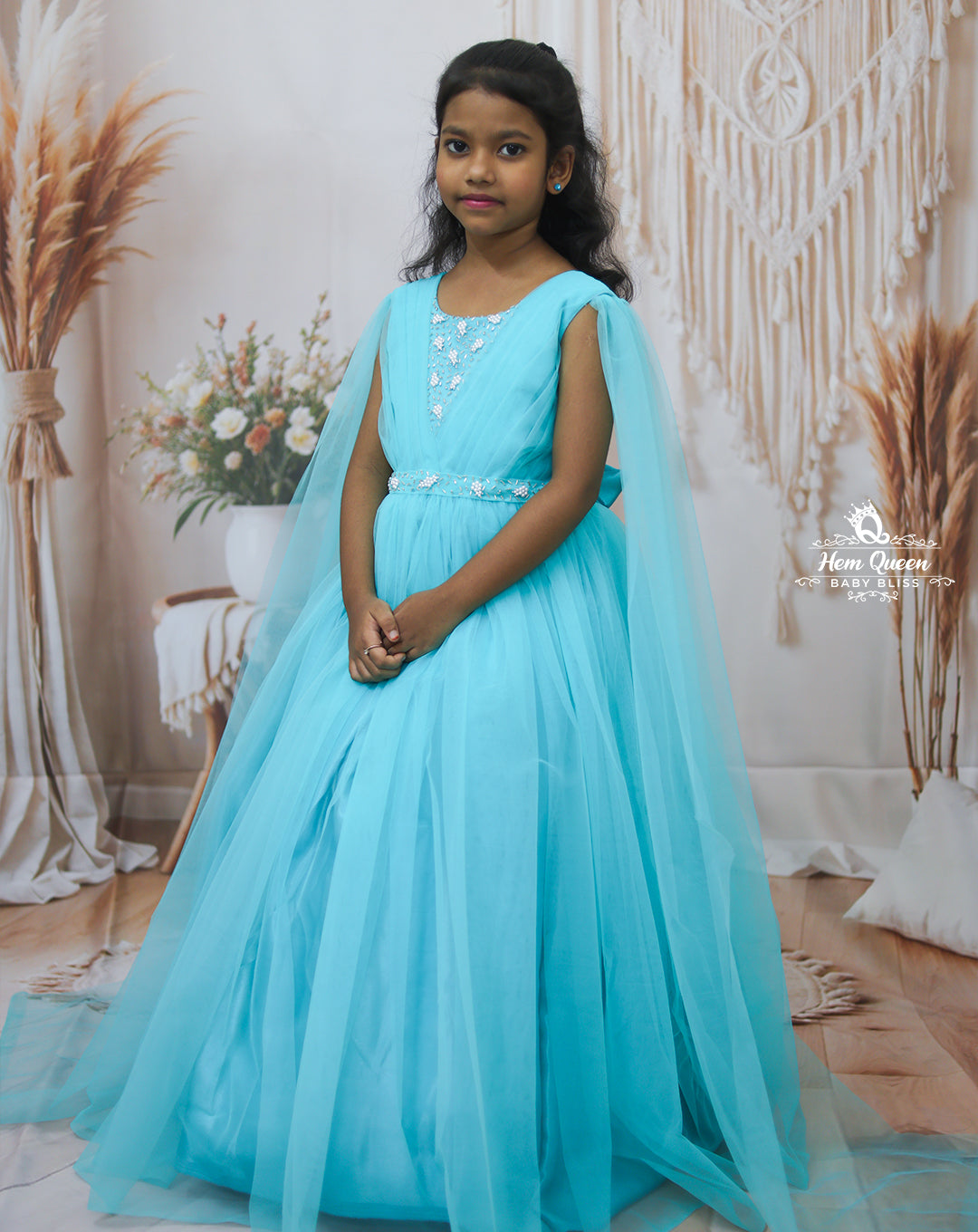 Aqua Blue Princess Tulle Gown – Kids Party & Occasion Wear