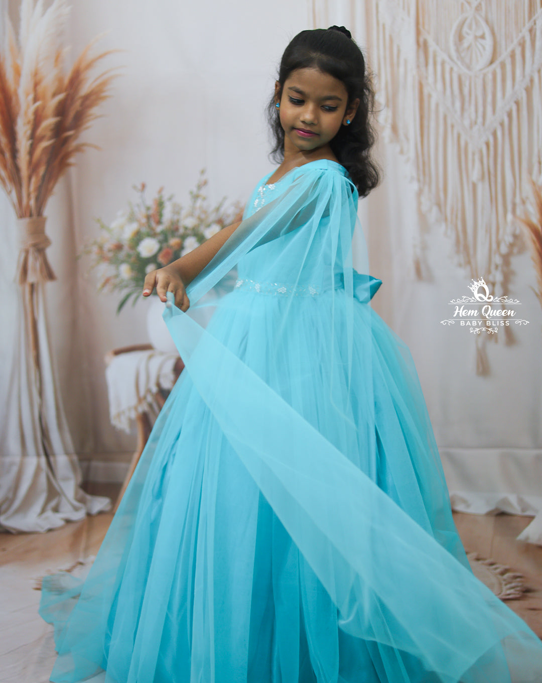 Aqua Blue Princess Tulle Gown – Kids Party & Occasion Wear