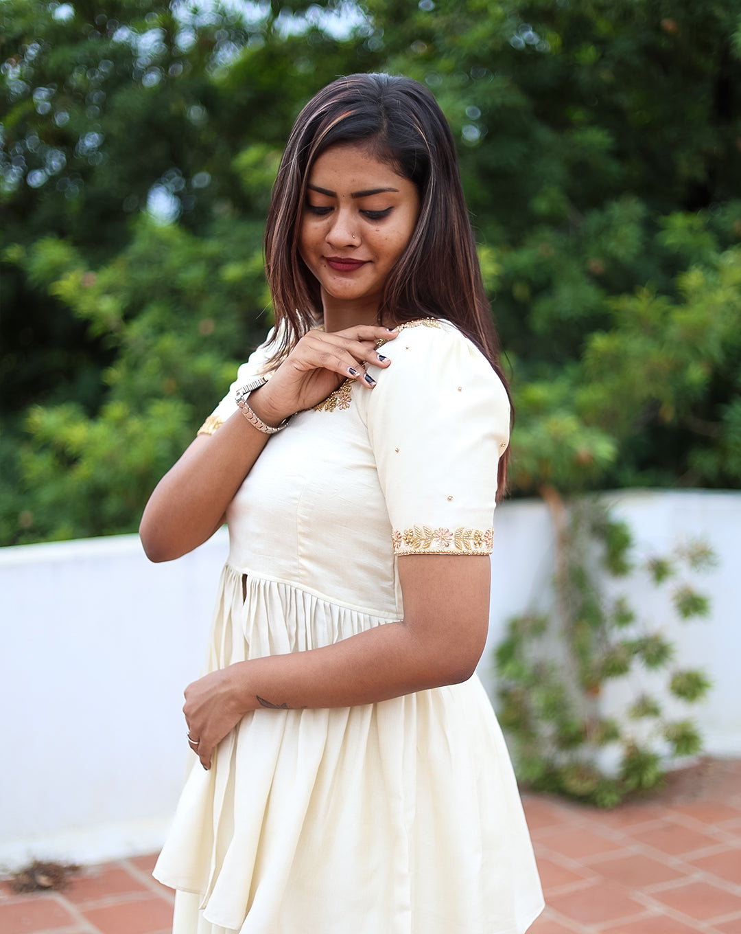 Stunning Ivory Peplum Top & Skirt Set