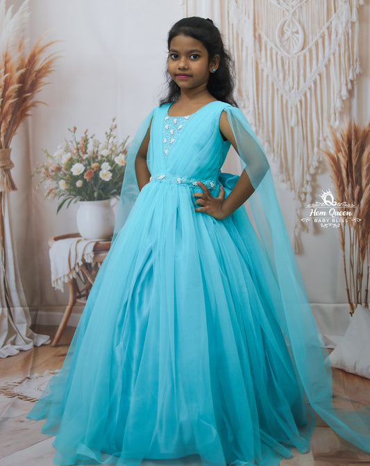 Aqua Blue Princess Tulle Gown – Kids Party & Occasion Wear