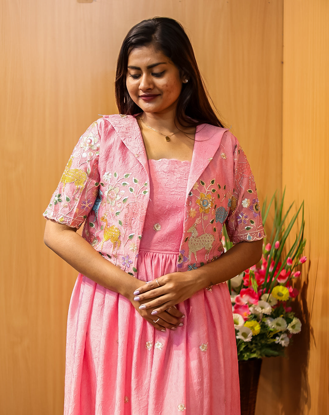 Pink Glow Maxi Gown + Overcoat - Luminous Twirl Perfection