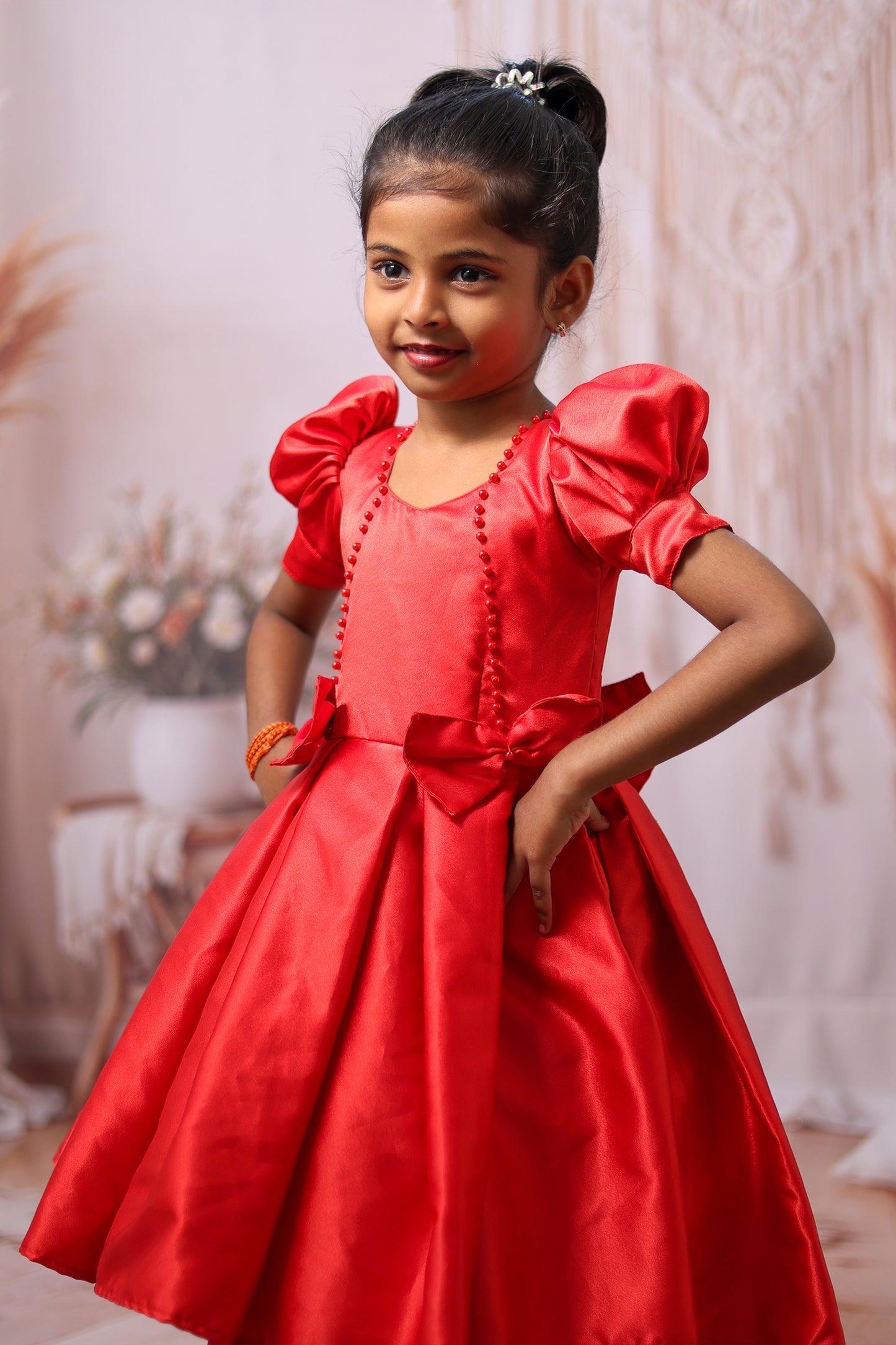 High-Low Satin Red Gown – Twirl-Worthy Elegance for Little Princesses