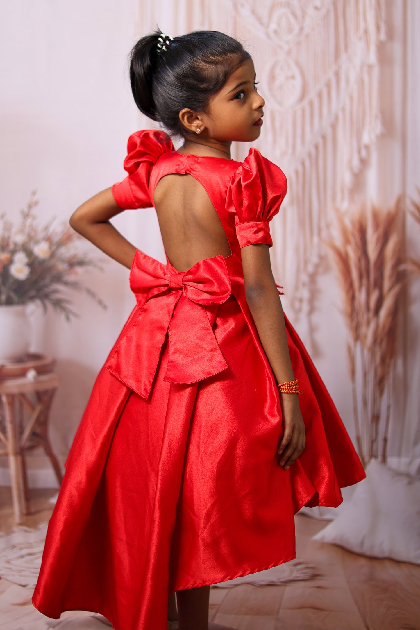 High-Low Satin Red Gown – Twirl-Worthy Elegance for Little Princesses
