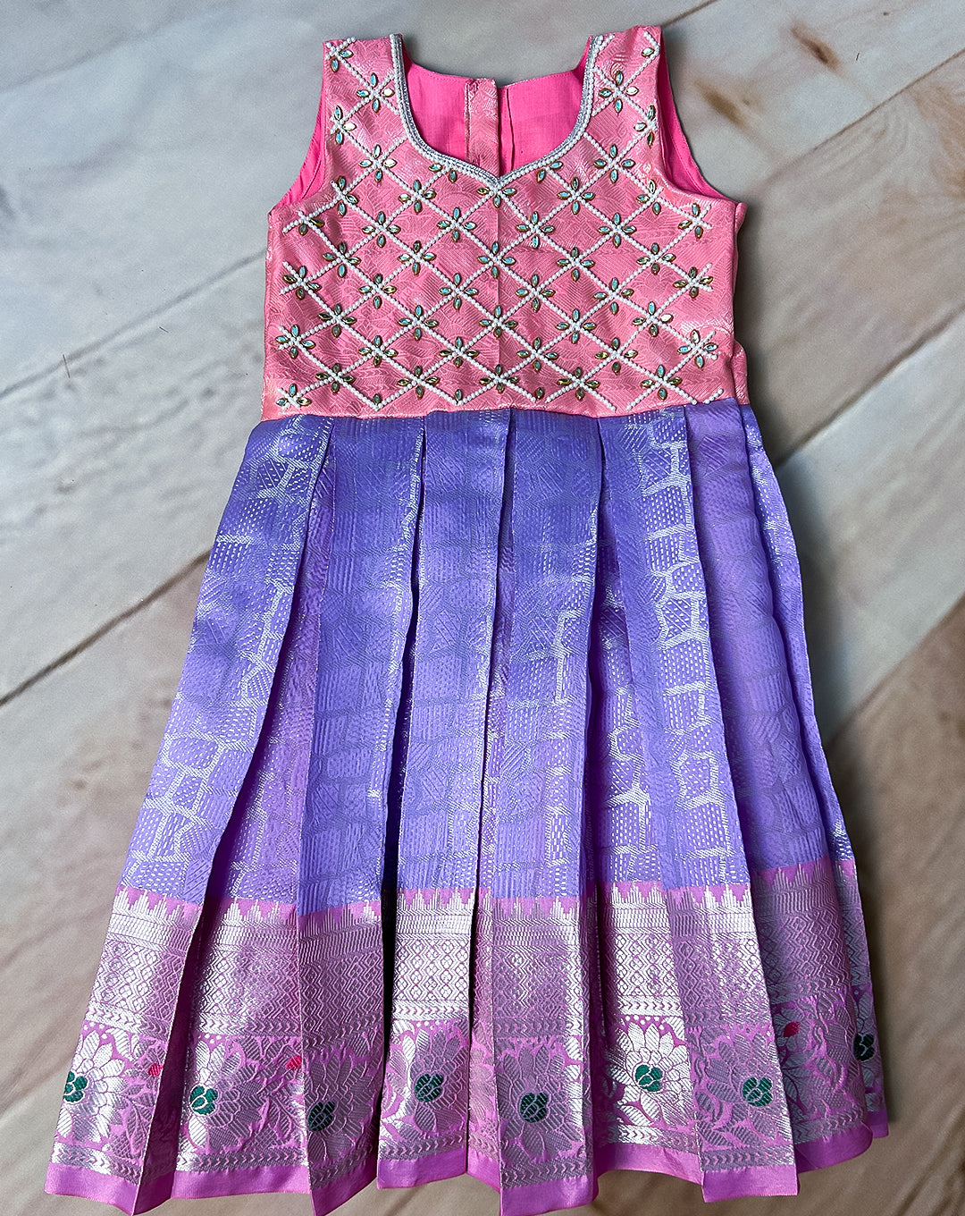 Vibrant Pink & Lavender Embellished Silk Pattu Paavadai for Kids – Hemqueen Baby Bliss