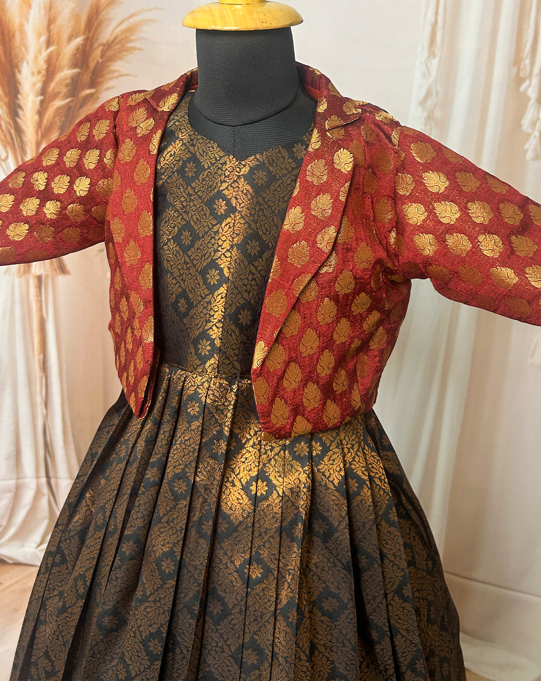 Royal Maroon & Gold Traditional Silk Pattu Paavadai with Jacket – Hemqueen Baby Bliss Collection