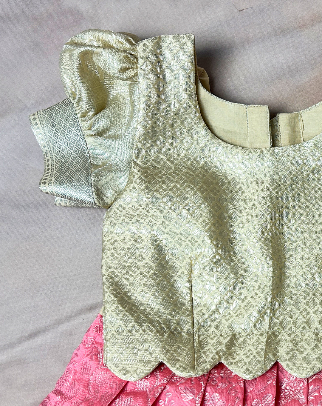 Elegant Pink & Gold Traditional Silk Pattu Paavadai for Kids – Hemqueen Baby Bliss