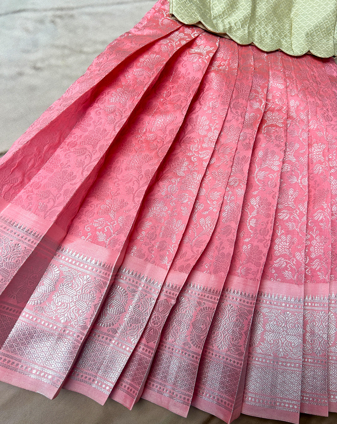Elegant Pink & Gold Traditional Silk Pattu Paavadai for Kids – Hemqueen Baby Bliss