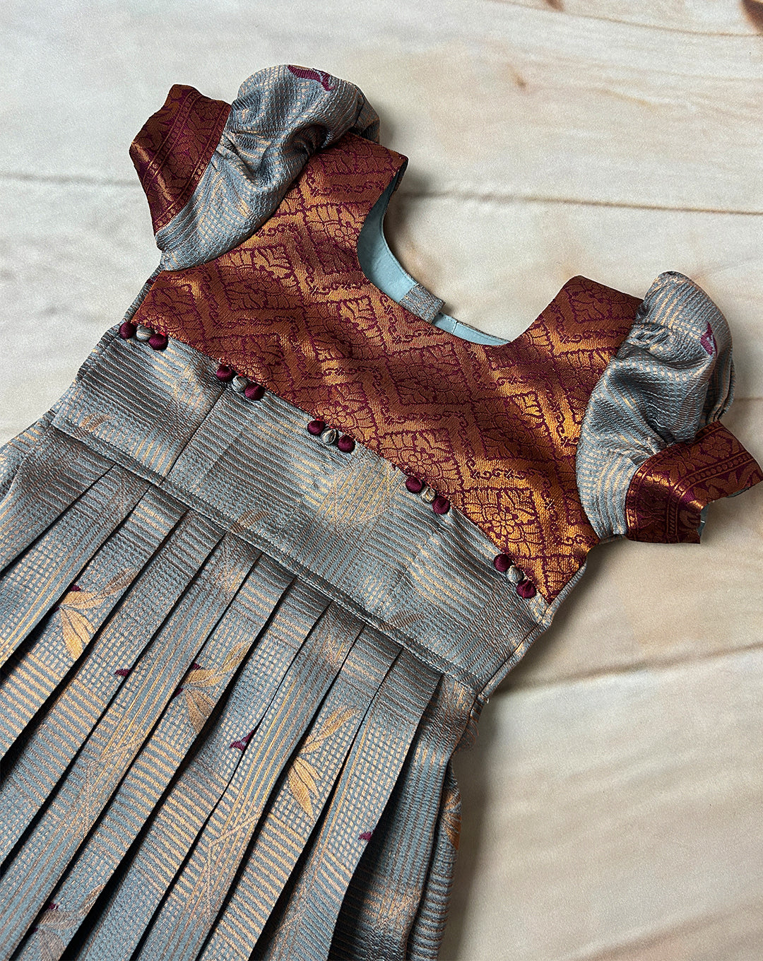 Classic Maroon & Grey Silk Pattu Paavadai for Kids – Hemqueen Baby Bliss Exclusive