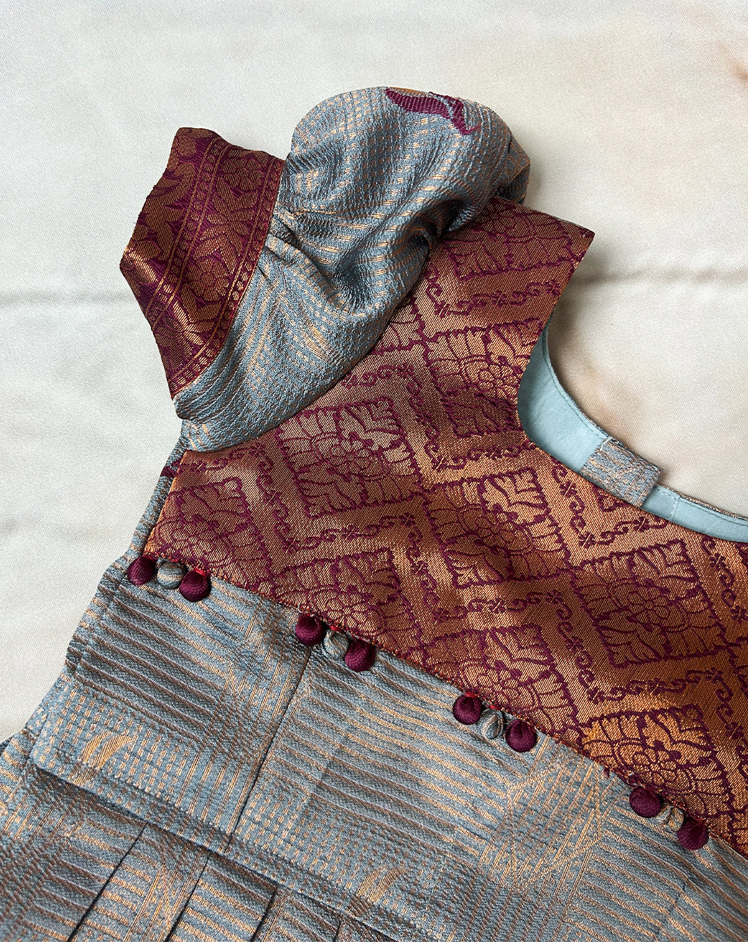 Classic Maroon & Grey Silk Pattu Paavadai for Kids – Hemqueen Baby Bliss Exclusive