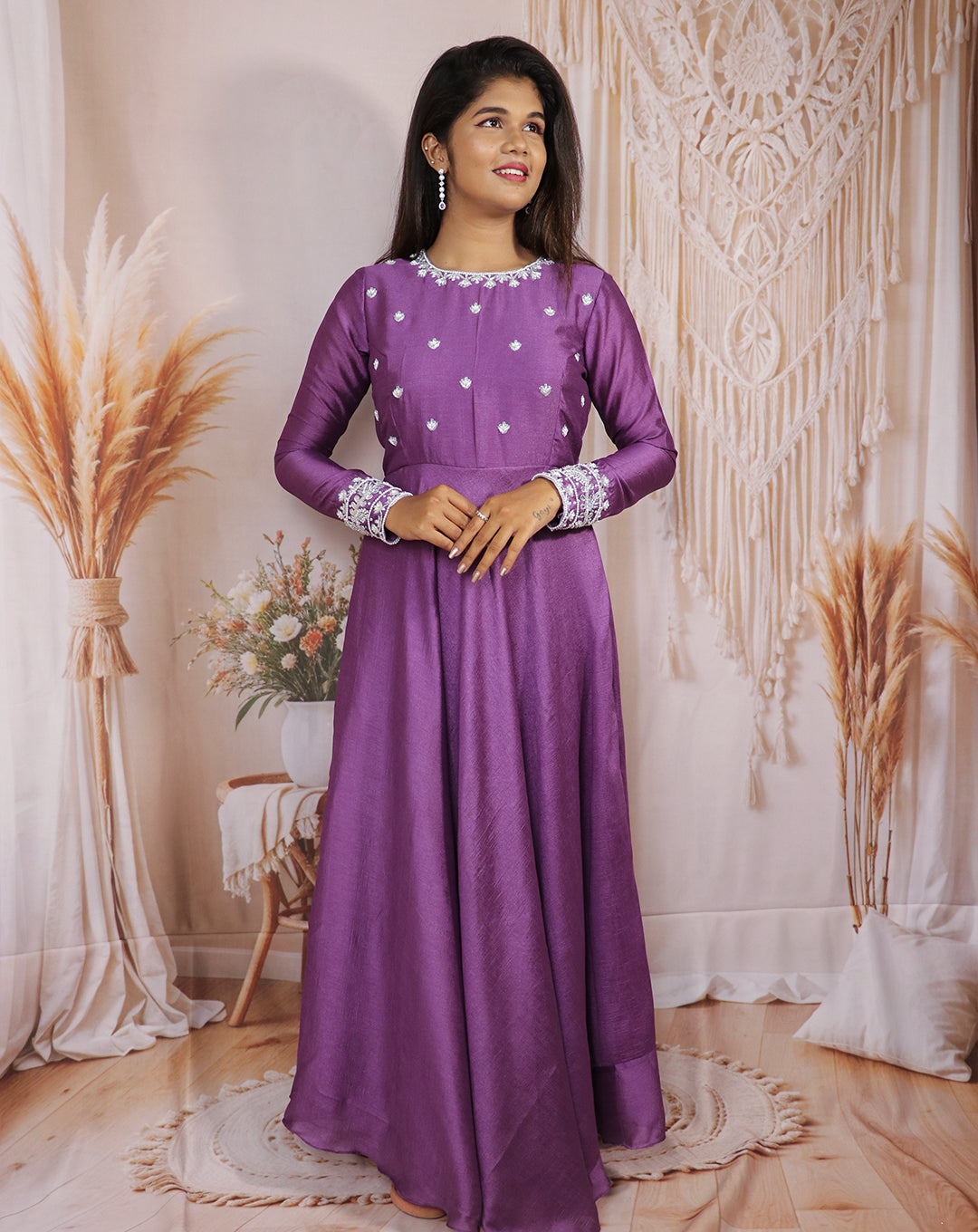 Hemqueen Royal Purple Embroidered Maxi Dress