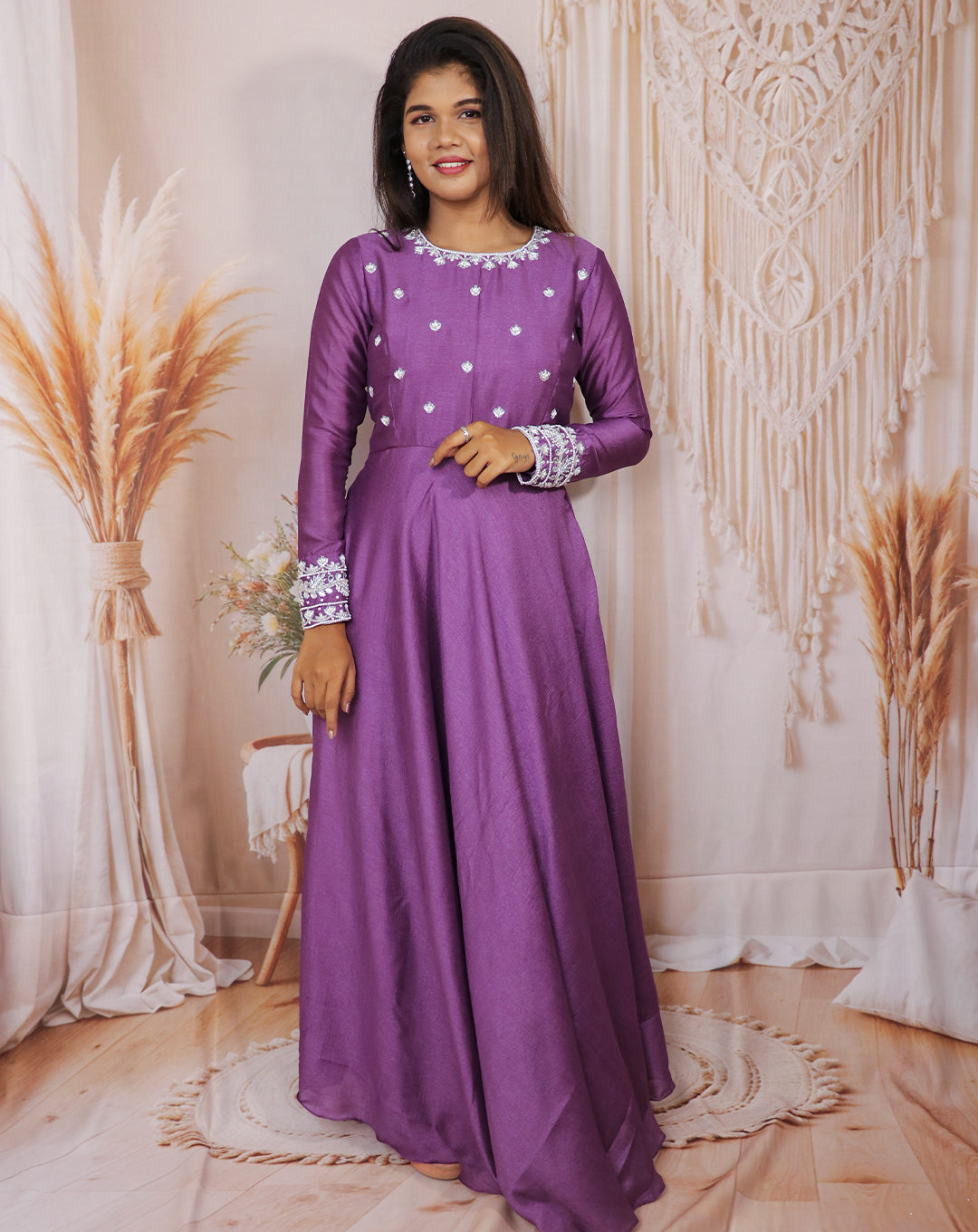 Hemqueen Royal Purple Embroidered Maxi Dress