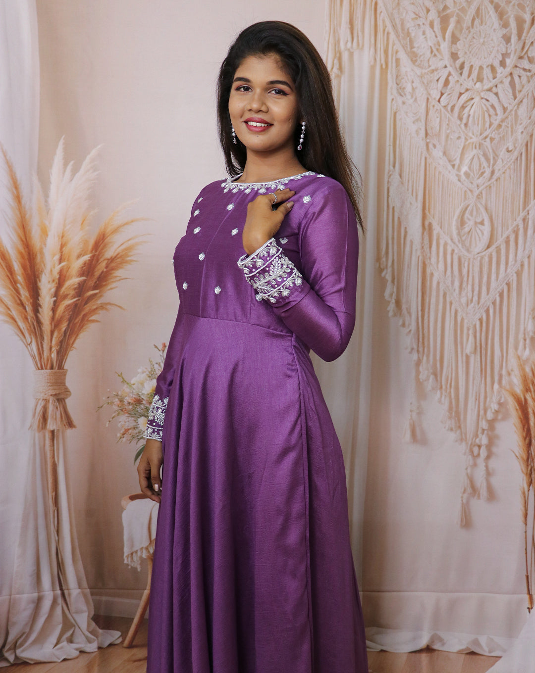 Hemqueen Royal Purple Embroidered Maxi Dress