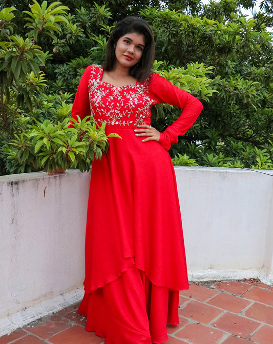 Hemqueen Elegant Red High and Low Maxi Dress
