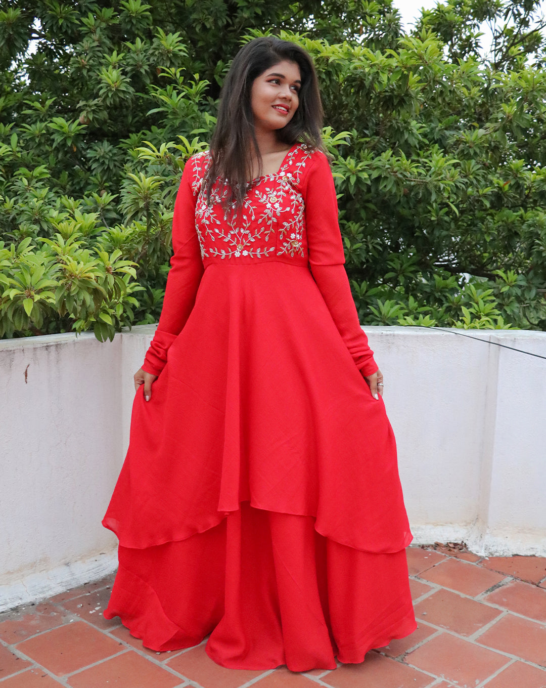 Hemqueen Elegant Red High and Low Maxi Dress