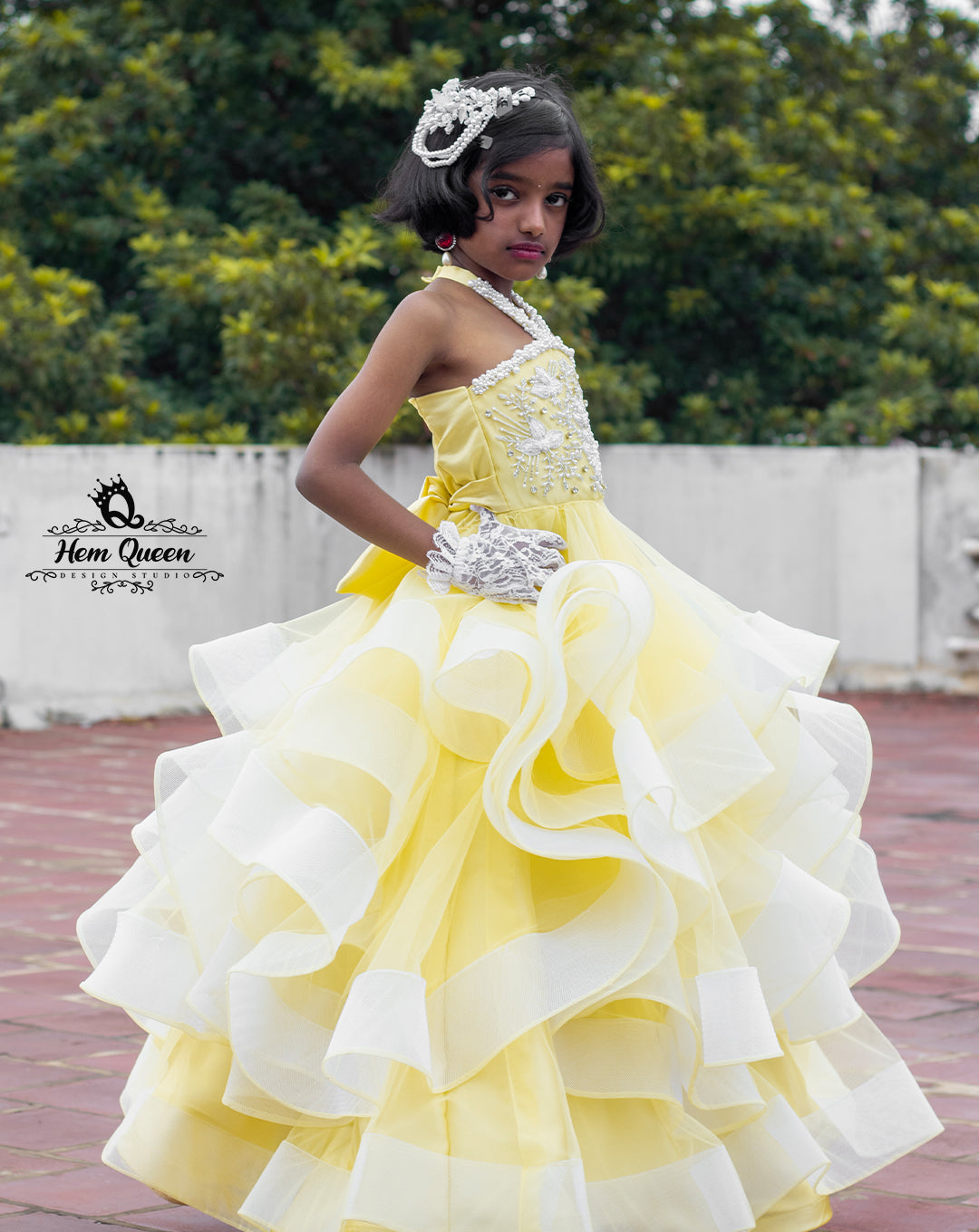 Sunshine Yellow Tulle Ball Gown with Pearl Embellishment – Baby Girl P –  Hemqueen