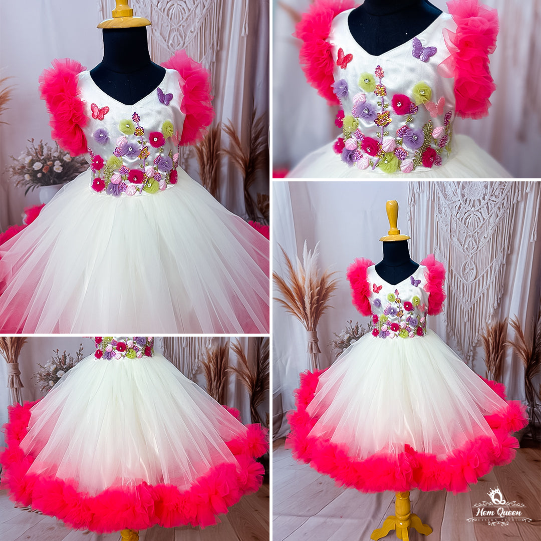 Ruffled Tulle Gown with Hand-Embellished Beads & Stones