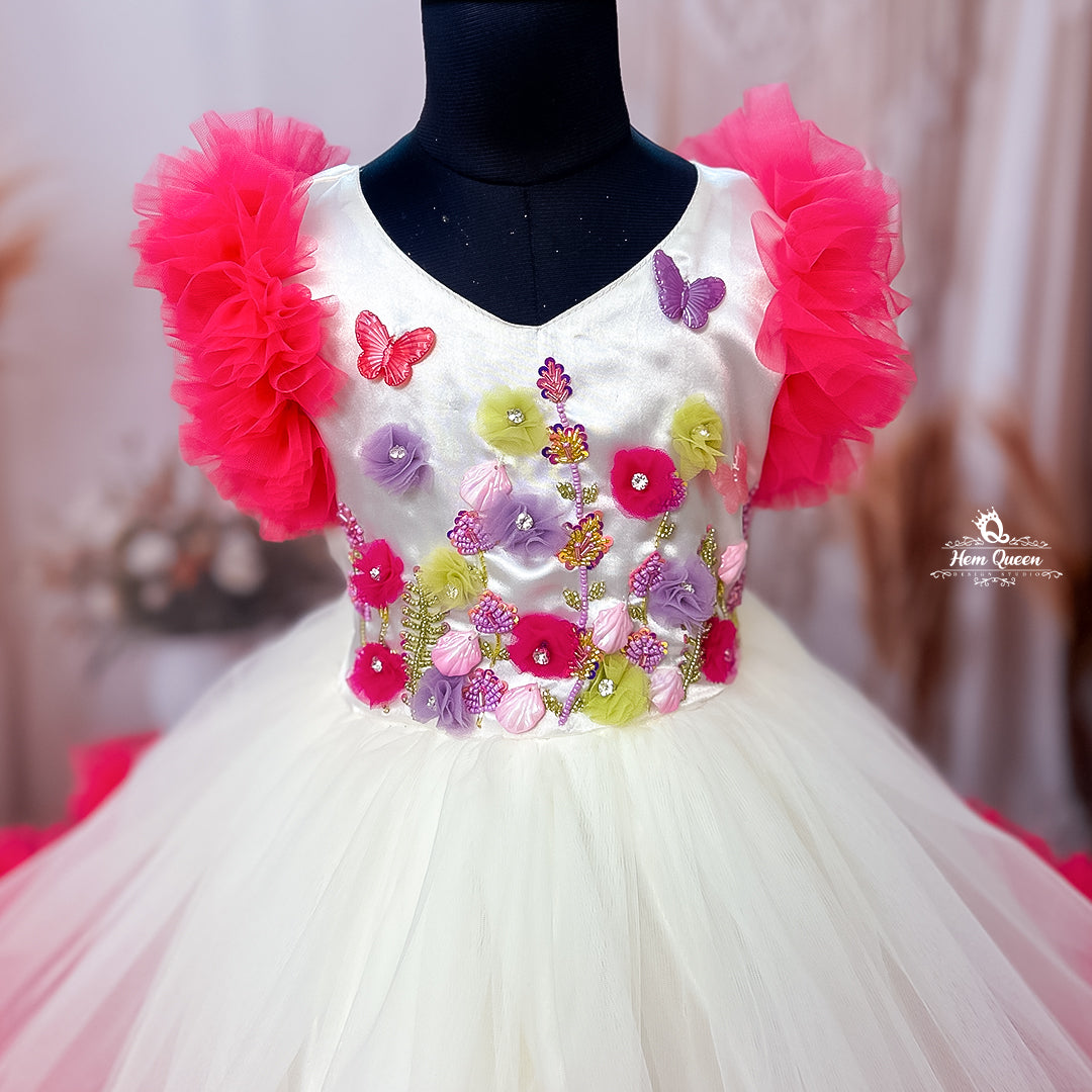 Ruffled Tulle Gown with Hand-Embellished Beads & Stones