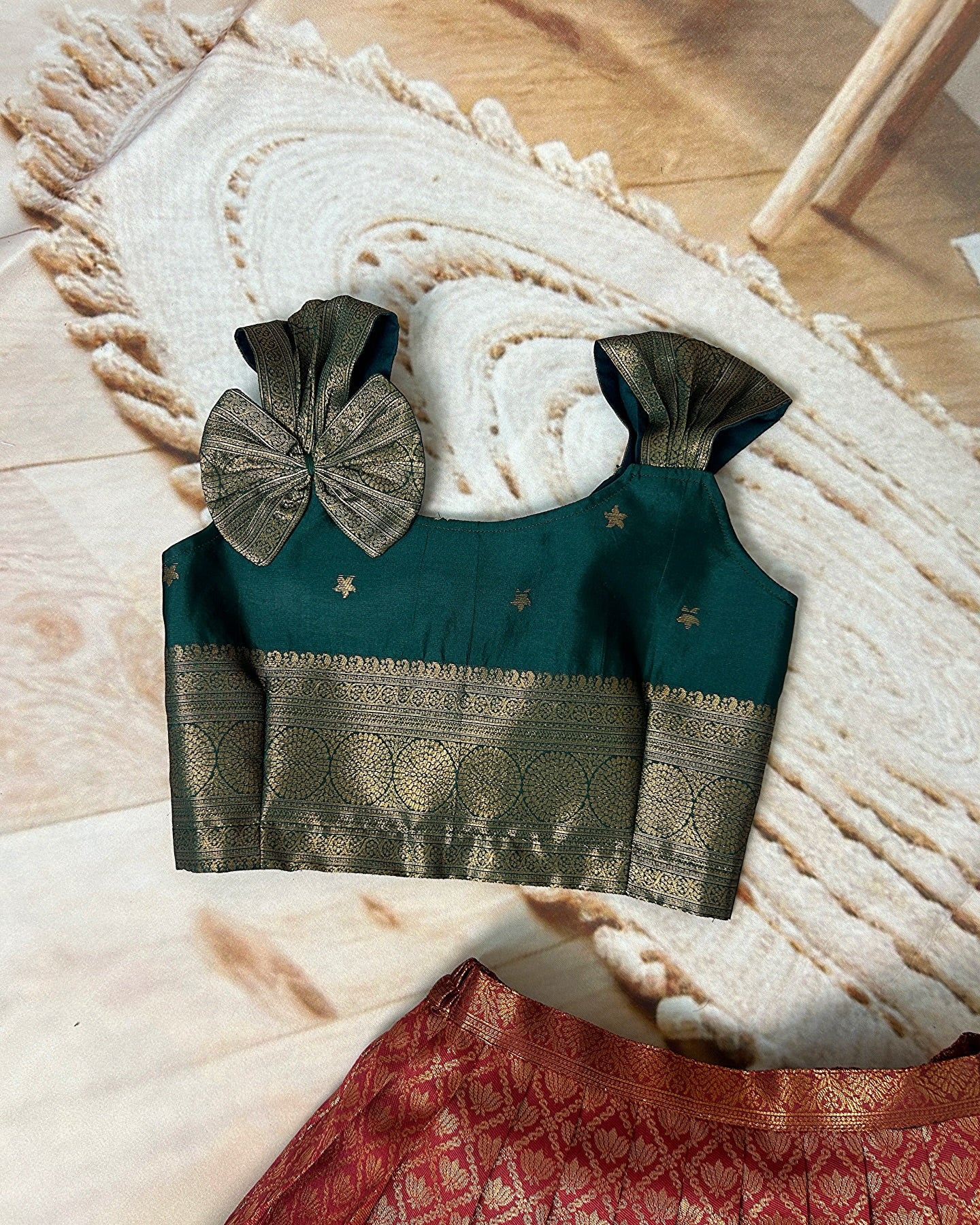 Regal Red & Green Traditional Designer Pattu Paavadai for Kids – Hemqueen Baby Bliss Collection