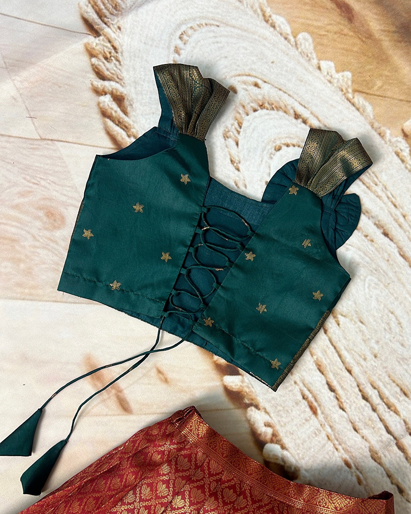 Regal Red & Green Traditional Designer Pattu Paavadai for Kids – Hemqueen Baby Bliss Collection