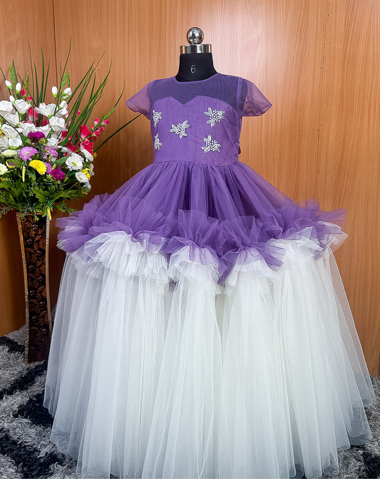 Double Shaded Purple and White Tulle Flower Girl Gown