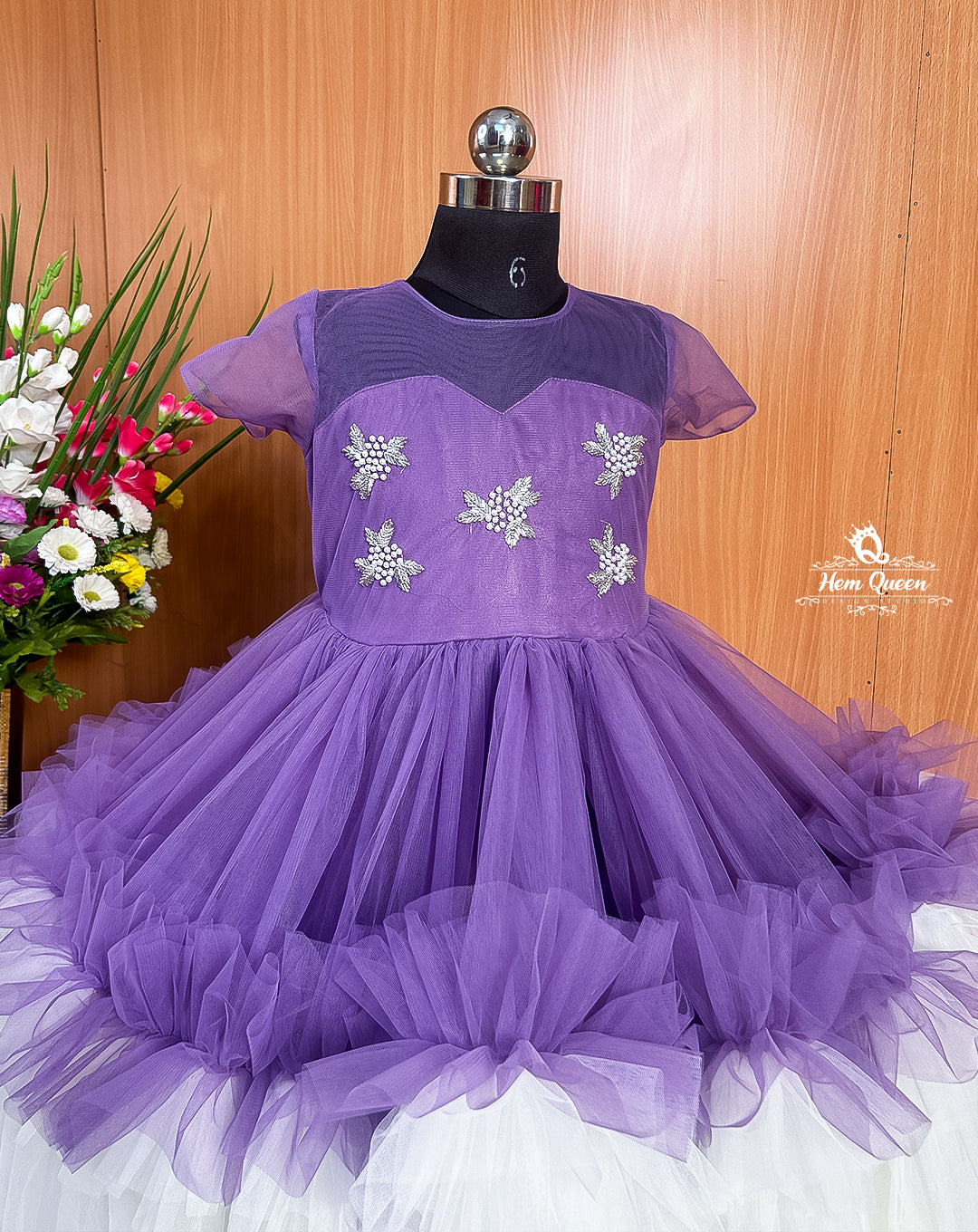 Double Shaded Purple and White Tulle Flower Girl Gown