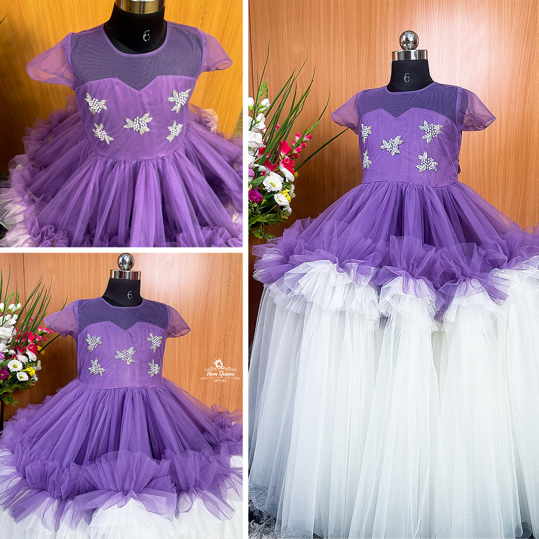 Double Shaded Purple and White Tulle Flower Girl Gown
