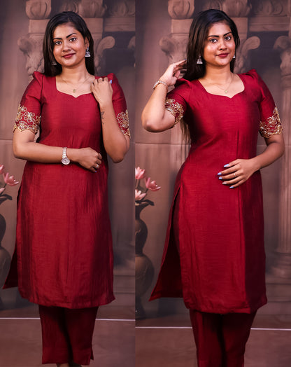 Fiery Red Kurti Set - Mesmerizing Embroidered Ethnic Slay