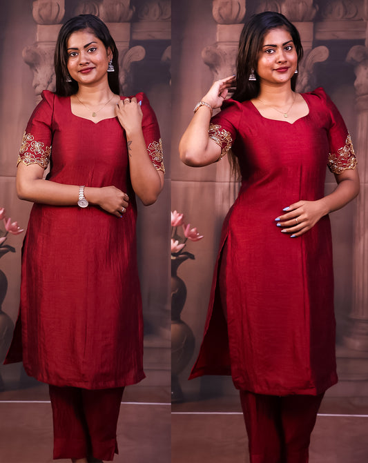 Fiery Red Kurti Set - Mesmerizing Embroidered Ethnic Slay