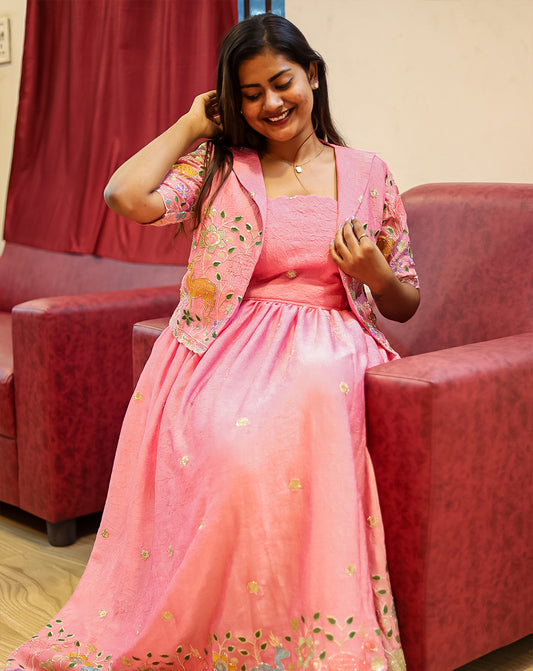 Pink Glow Maxi Gown + Overcoat - Luminous Twirl Perfection