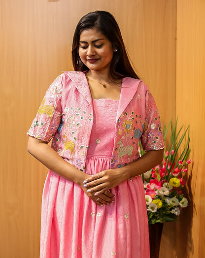 Pink Glow Maxi Gown + Overcoat - Luminous Twirl Perfection