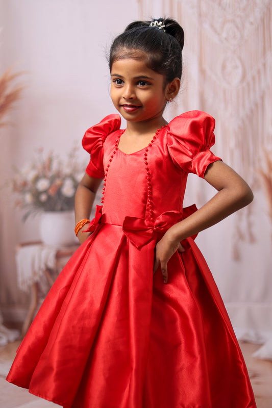 High-Low Satin Red Gown – Twirl-Worthy Elegance for Little Princesses