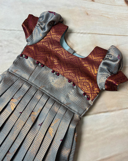 Classic Maroon & Grey Silk Pattu Paavadai for Kids – Hemqueen Baby Bliss Exclusive