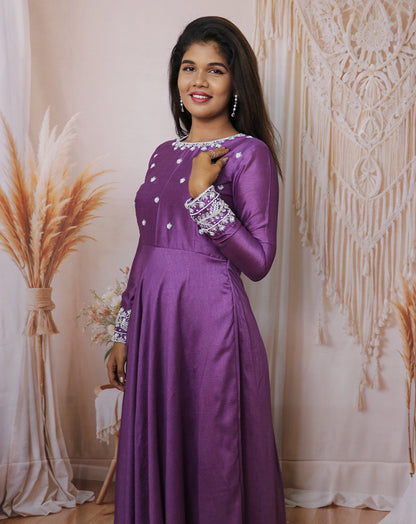 Hemqueen Royal Purple Embroidered Maxi Dress
