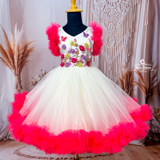 Ruffled Tulle Gown with Hand-Embellished Beads & Stones