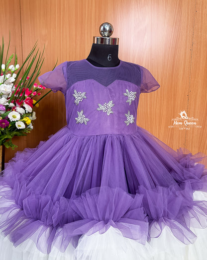 Double Shaded Purple and White Tulle Flower Girl Gown